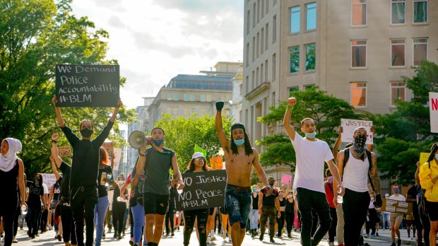 black lives matter protestors marching in the streets of washington d.c.