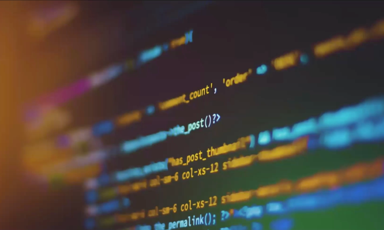 In this digital art, some programming code is shown while other parts of it is faded out.