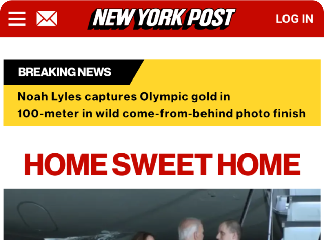 A screenshot of the NY Post homepage, cropped to highlight the website "Breaking News" banner at the top of the page.