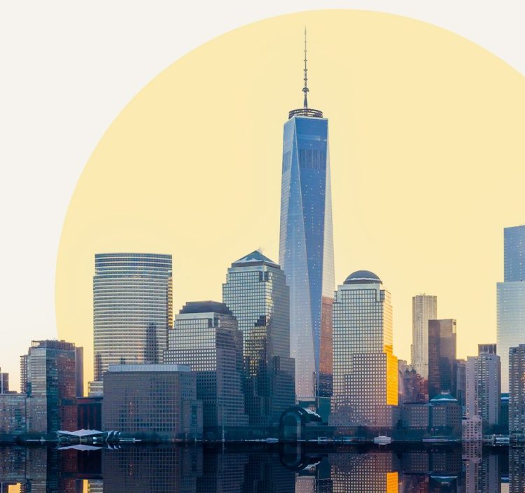 The New York city skyline.
