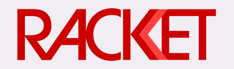 Logotype for the publication, Racket. The logotype is red.