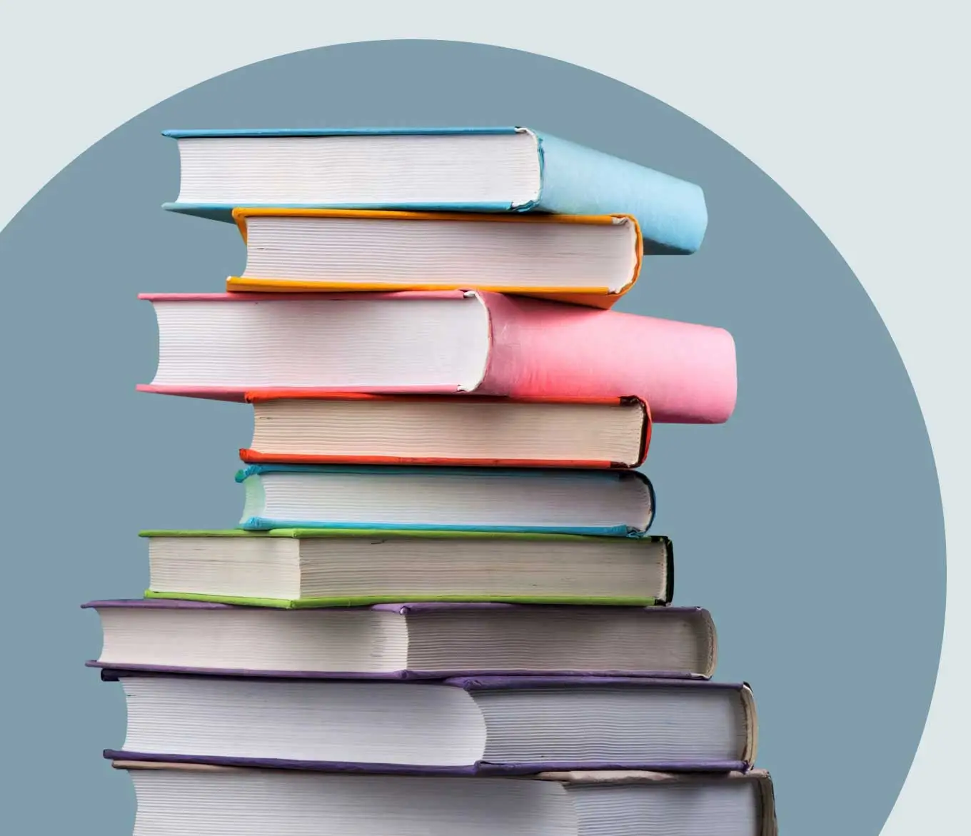 A stack of brightly colored books.