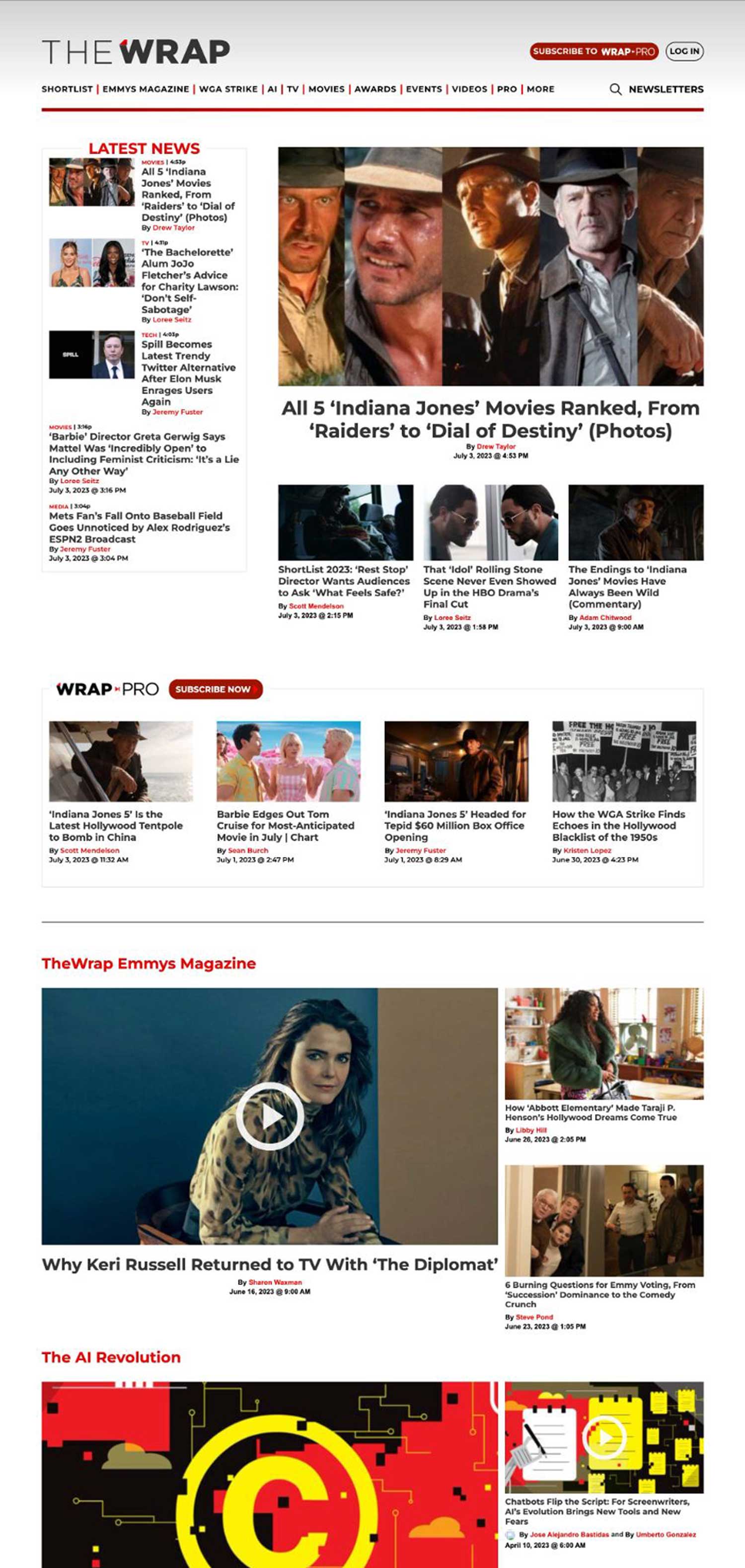 The before view of TheWrap's homepage. The font is nondescript and the headlines on the left crowd into one another.