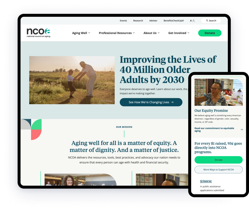 Desktop and mobile views of the NCOA homepage.